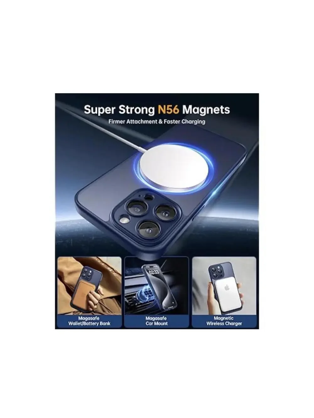 JUESHITUO Magnetic Case for iPhone 15 Pro Max w/Camera Lens Protector Blue